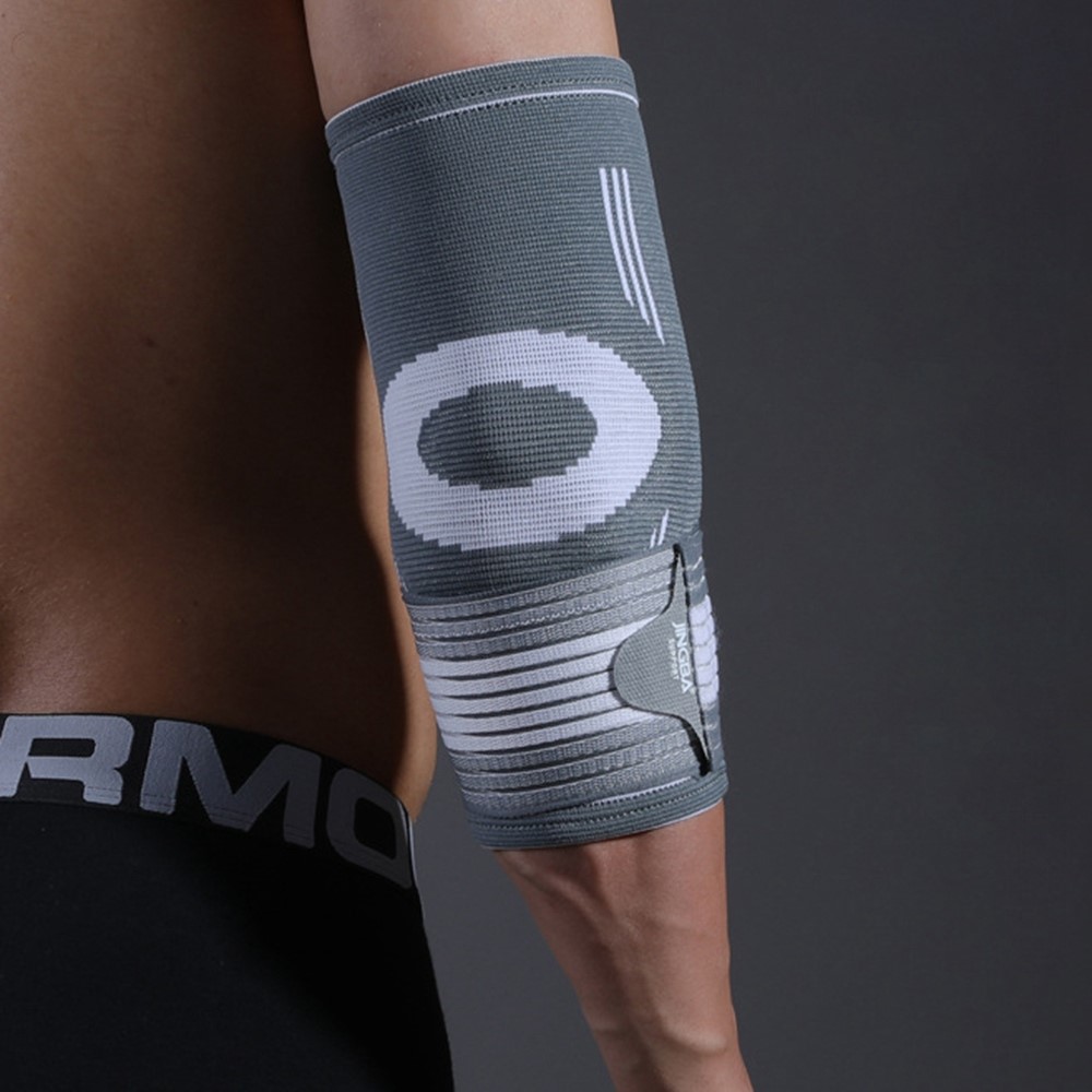 JINGBA SUPPORT 4137 1Pc Sports Elbow Brace Sleeve Weightlifting Fitness Basketball Training Elastic Elbow Guard - Grey S/M-4