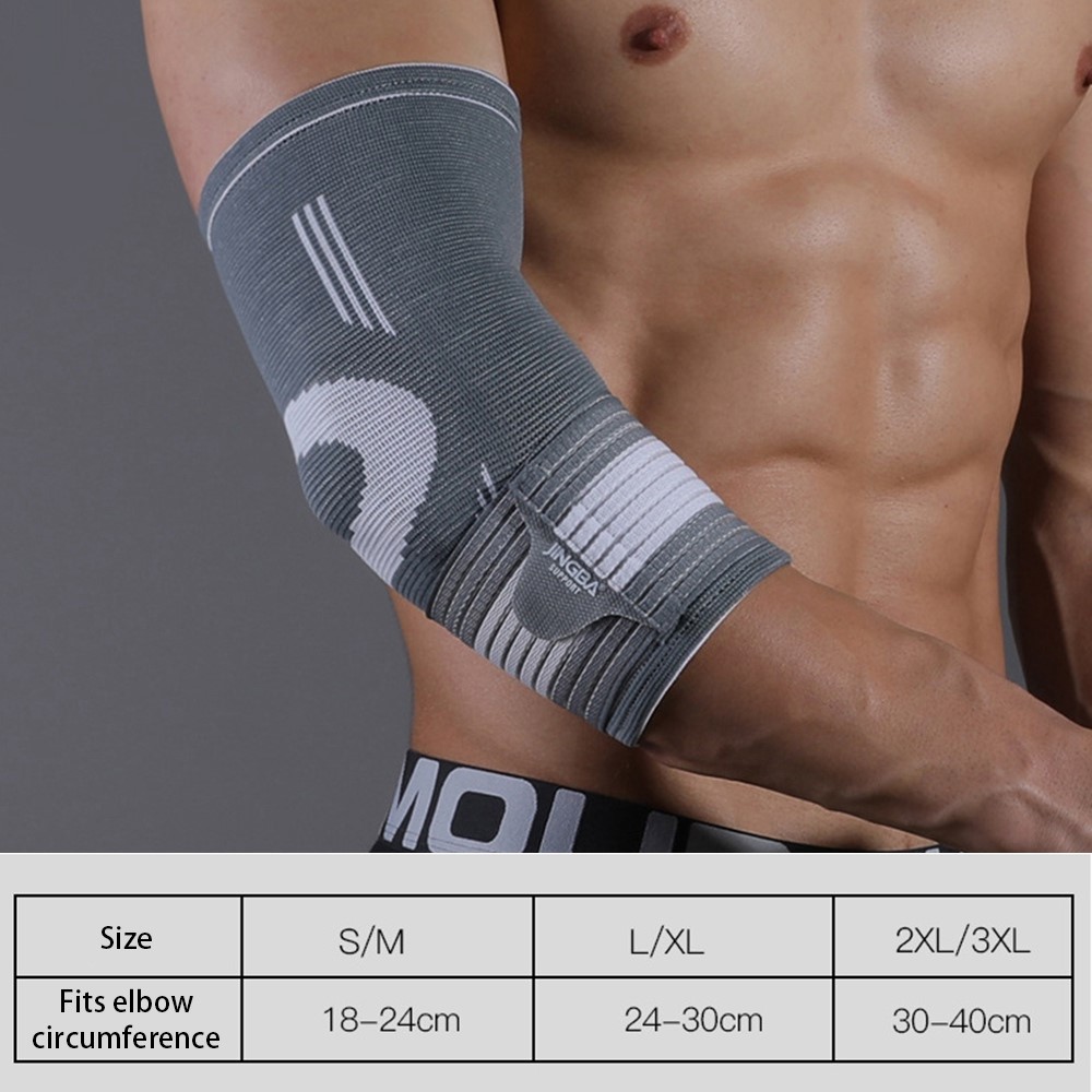 JINGBA SUPPORT 4137 1Pc Sports Elbow Brace Sleeve Weightlifting Fitness Basketball Training Elastic Elbow Guard - Grey S/M-6