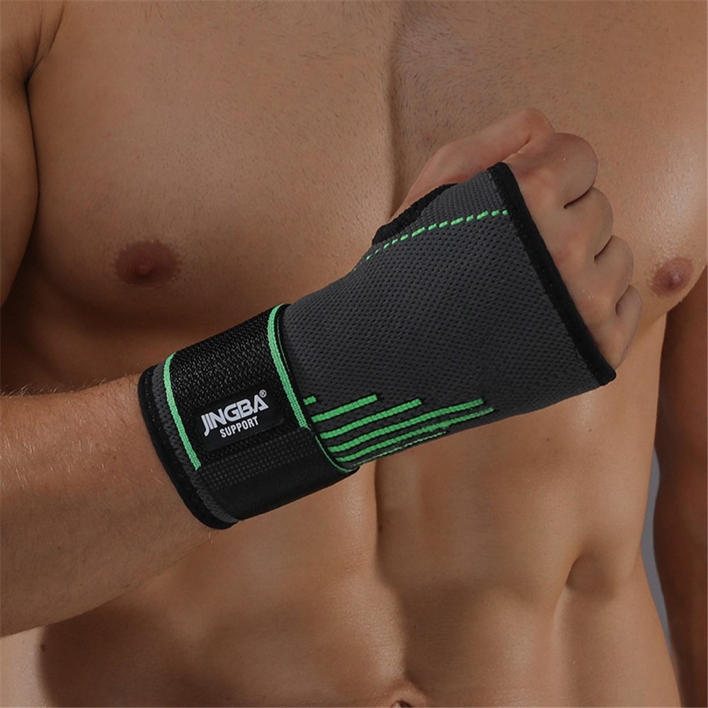 JINGBA SUPPORT 0127A 1Pc Sports Compression Wrist Brace Elastic Palm Guard Weightlifting Fitness Cycling Protective Wristband - Green S/M-3