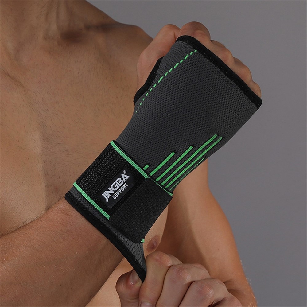 JINGBA SUPPORT 0127A 1Pc Sports Compression Wrist Brace Elastic Palm Guard Weightlifting Fitness Cycling Protective Wristband - Green S/M-4