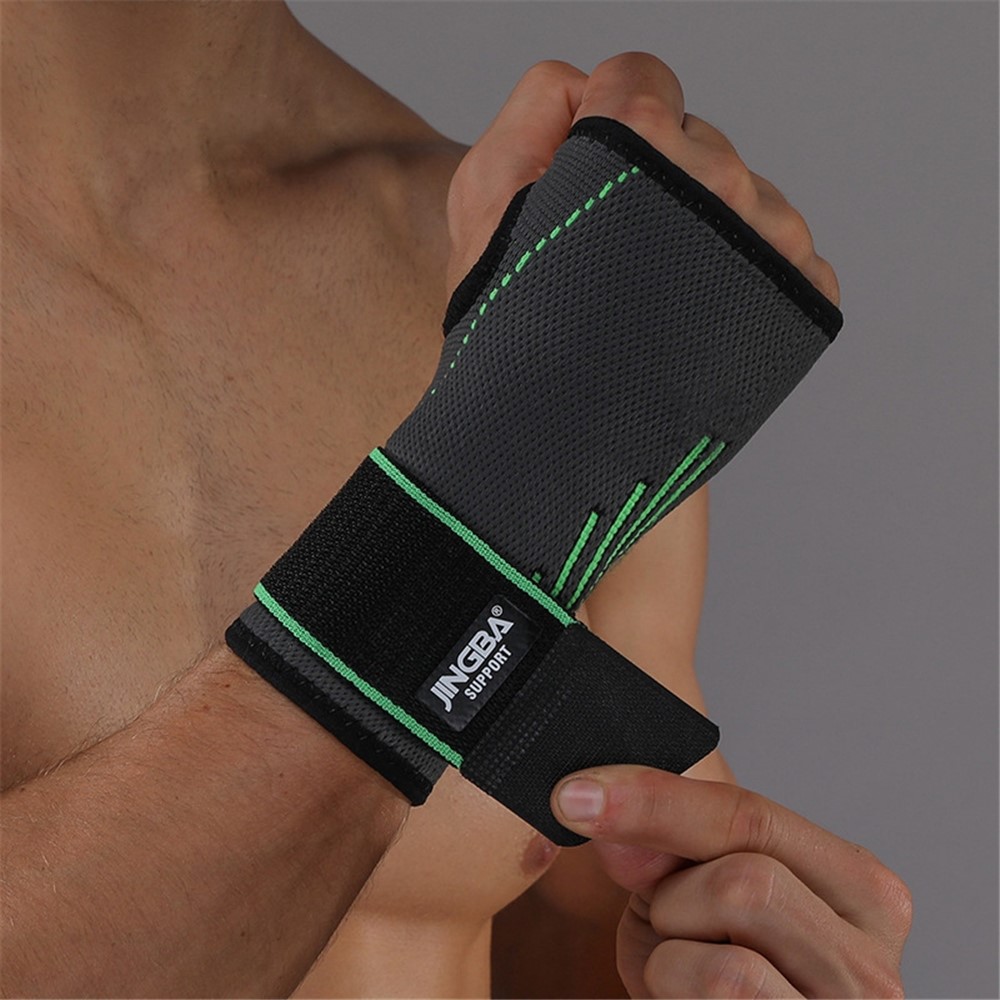 JINGBA SUPPORT 0127A 1Pc Sports Compression Wrist Brace Elastic Palm Guard Weightlifting Fitness Cycling Protective Wristband - Green S/M-5