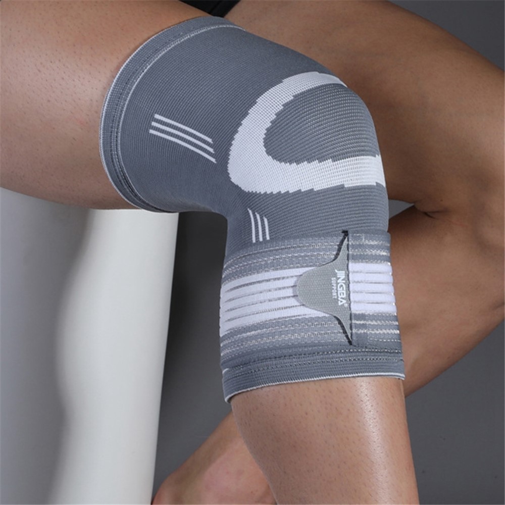 JINGBA SUPPORT 4167 1Pc Sports Compression Knee Guard Running Basketball Squat Elastic Anti-skid Knee Brace Protector - Grey S/M-3