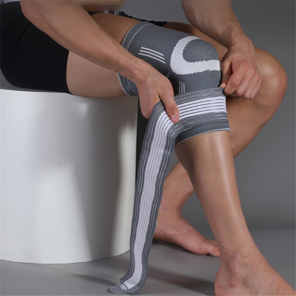 JINGBA SUPPORT 4167 1Pc Sports Compression Knee Guard Running Basketball Squat Elastic Anti-skid Knee Brace Protector - Grey S/M-4