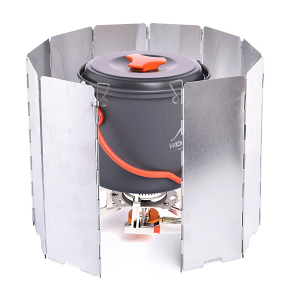 WSSP-003 Outdoor Camping Gas Stove 10 Plates Long Windproof Screen Aluminum Alloy Folding Windshield Screen-2