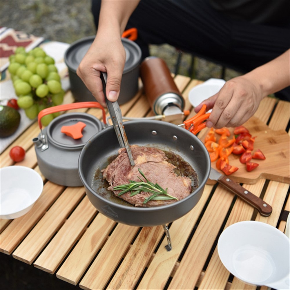 WIDESEA WSC-203J Suitable for 2-3 People Aluminum Camping Cookware Set Lightweight Outdoor Picnic Boiling Pot Teapot Frying Pan (BPA-free, No FDA Certified) - Grey/Orange-4
