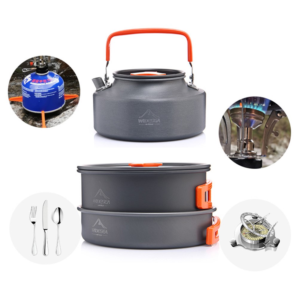 WIDESEA WSC-203J Suitable for 2-3 People Aluminum Camping Cookware Set Lightweight Outdoor Picnic Boiling Pot Teapot Frying Pan (BPA-free, No FDA Certified) - Grey/Orange-5
