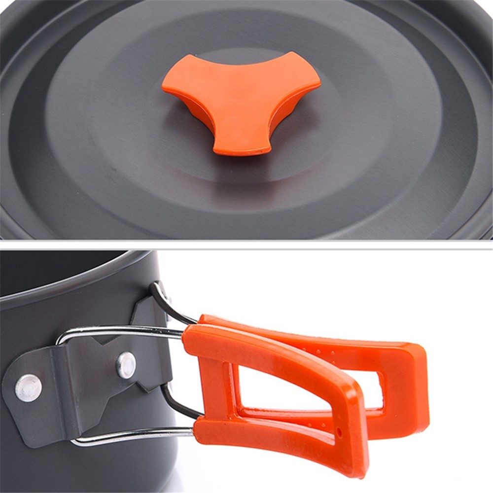 Wideea WSC-204J Camping-kochgeschirrset Für 3-4 Personen, Leichte Picknick-wanderwanderung Boiling Pot Frying Pan (bpa-frei, Keine Fda-zertifizierte) - Orange