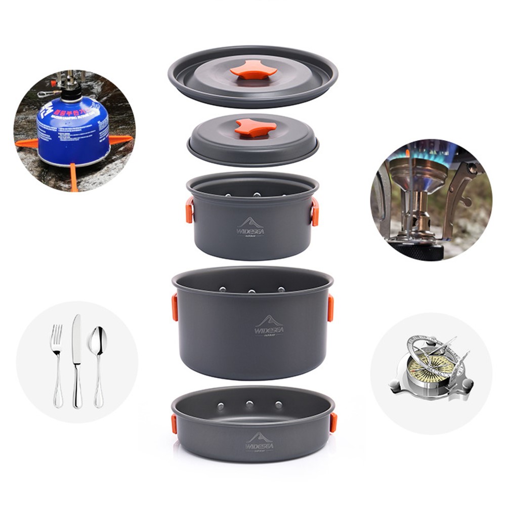 WIDESEA WSC-202J Aluminum Camping Cookware Set for 2-3 People, Lightweight Boiling Pot Teapot Frying Pan (BPA-free, No FDA Certified) - Orange-4