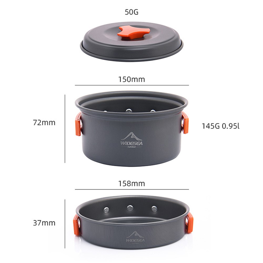 WIDESEA WSC-201J Outdoor Camping Picnic Cookware Set Pot Pan Bowl Soup Spoon Spatula Cooking Set for 1-2 Person (No FDA Certificate, BPA-free)-9