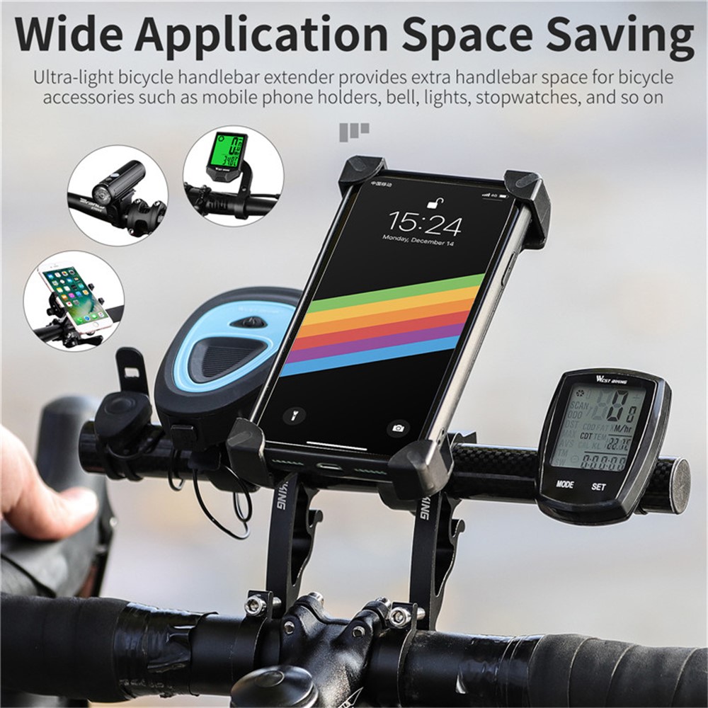 WEST BIKING Cycling Carbon Fiber Bicycle Handlebar Extender Double Clamp Bracket for Bike Light GPS Computer-4