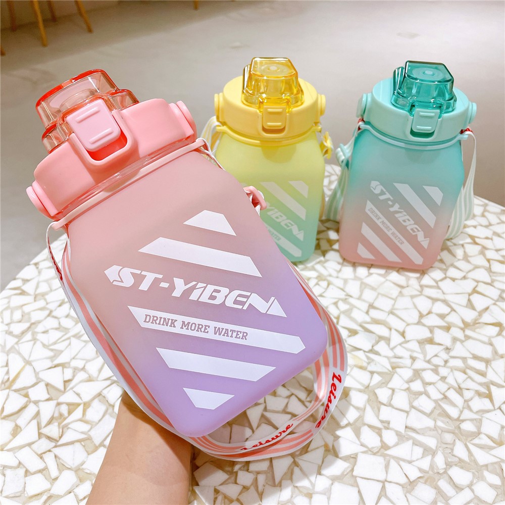 YB0715 1500ml Gradient Water Bottle Large Capacity Straw Kettle with Cartoon Stickers (No FDA Certificate, BPA-free) - Pink-4