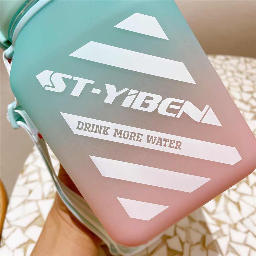 YB0715 1500ml Gradient Water Bottle Large Capacity Straw Kettle with Cartoon Stickers (No FDA Certificate, BPA-free) - Pink-7