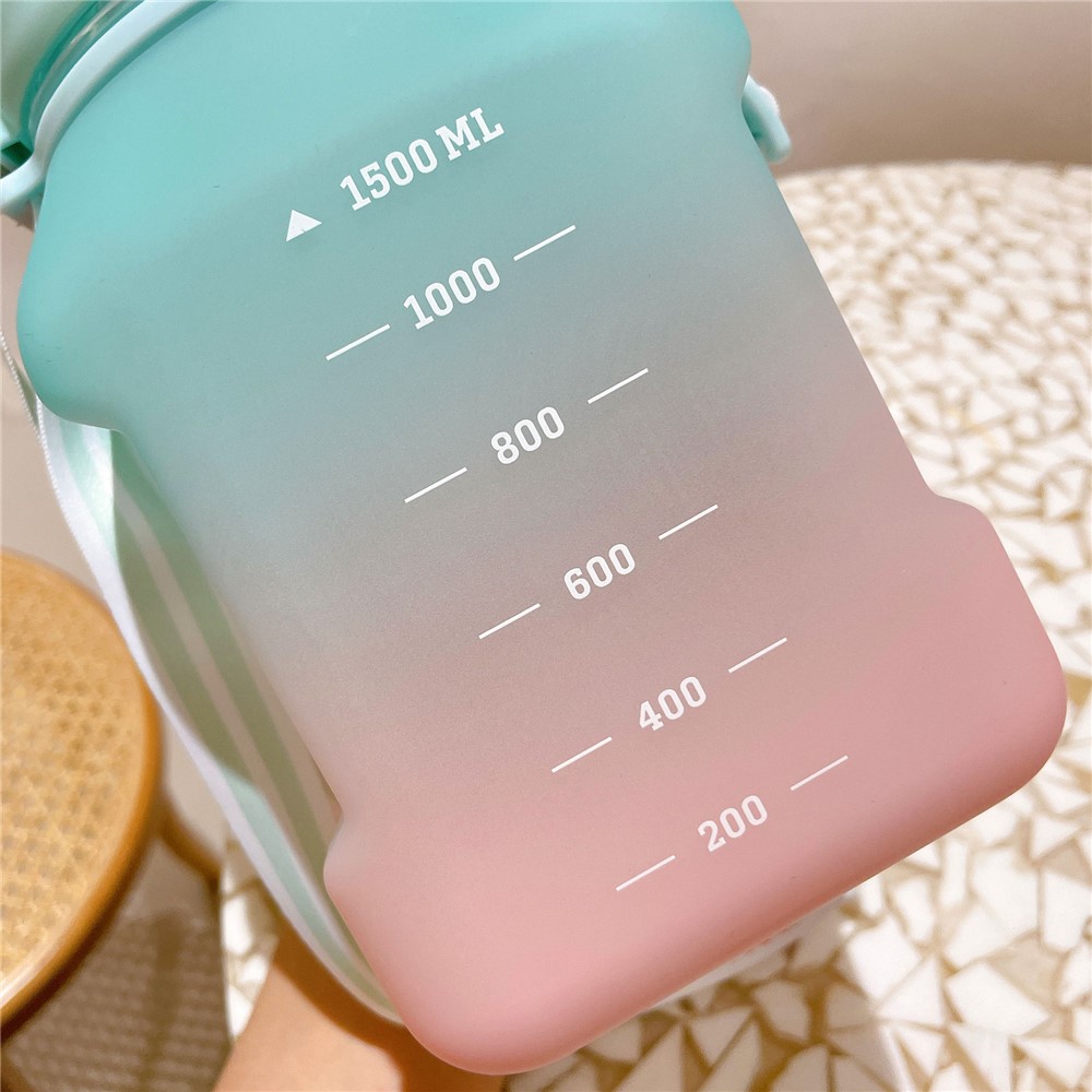 YB0715 1500ml Gradient Water Bottle Large Capacity Straw Kettle with Cartoon Stickers (No FDA Certificate, BPA-free) - Pink-8