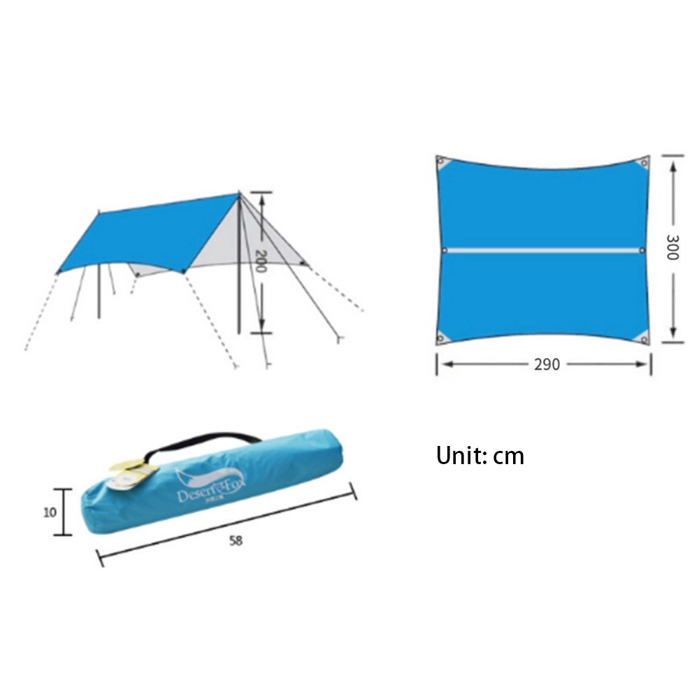 DESERT&FOX Waterproof Tent Tarp Outdoor Camping Tarp Rainfly Sun Shelter, 19mm Aluminum Alloy Pole - Blue-7