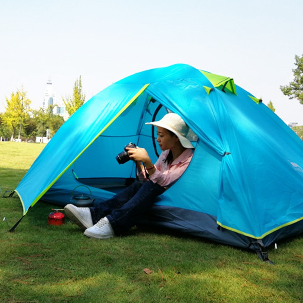 DESERT&FOX For 2 People Rainproof Double Layer Waterproof Camping Hiking Two-door Tent with Aluminum Pole - Sky Blue-3