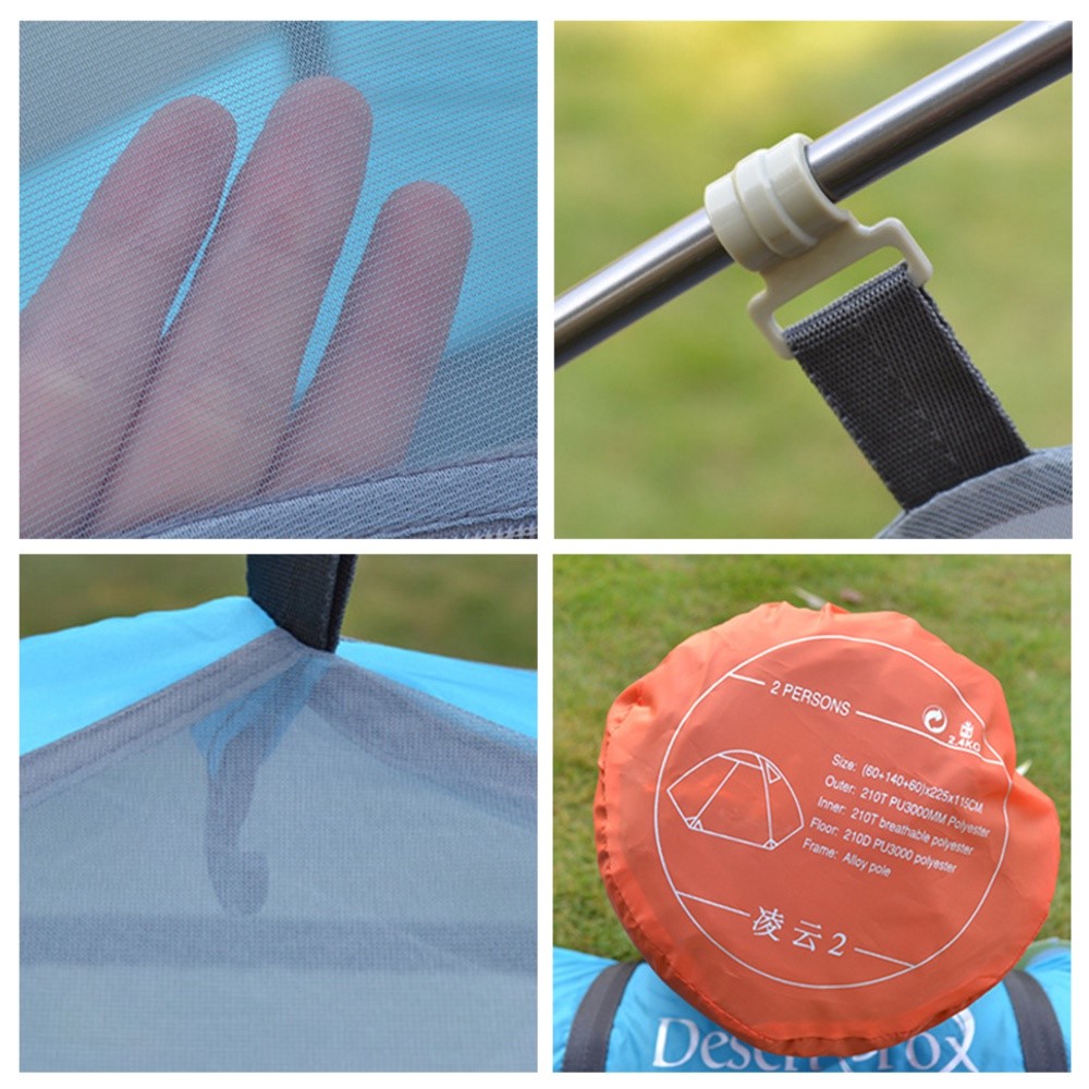 DESERT&FOX For 2 People Rainproof Double Layer Waterproof Camping Hiking Two-door Tent with Aluminum Pole - Sky Blue-7