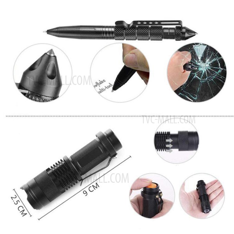 AGCY-05 15-in-1 Outdoor Survival Flintstone Flashlight Folding Knife Wire Saw Bracelet Emergency Blanket Whistle Carabiner Tools Kit-10
