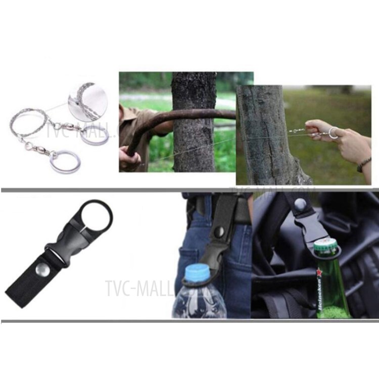AGCY-35 10-in-1 Outdoor Survival Flintstone Flashlight Folding Knife Wire Saw Multi-Tool Card Bracelet Whistle Tools Kit-7
