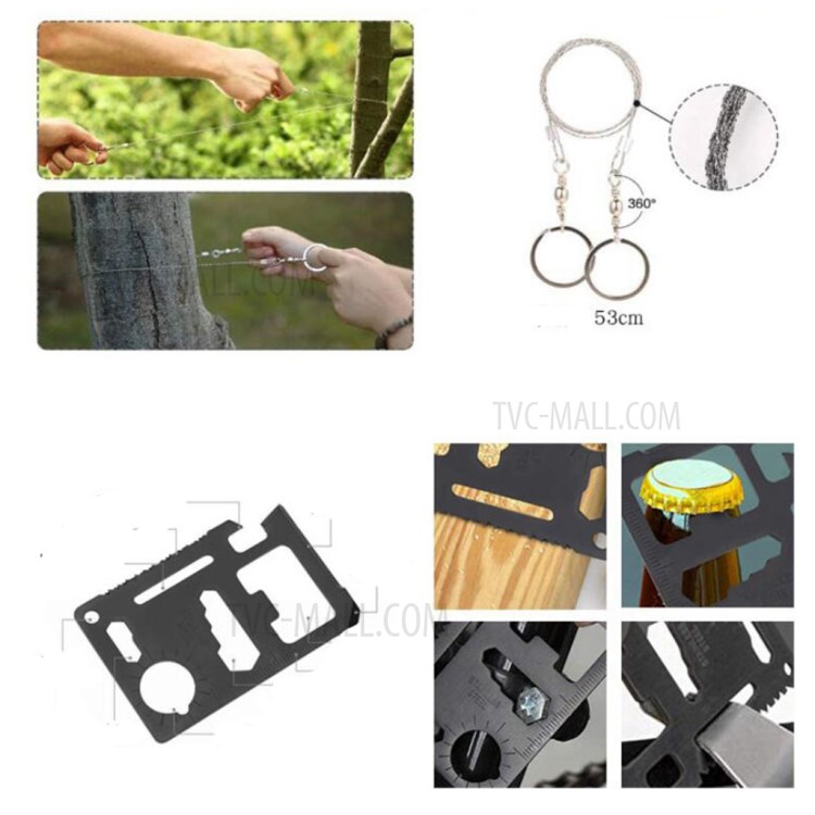 AGCY-07 12-in-1 Outdoor Survival Camping Hiking Flintstone Compass Flashlight Folding Knife Wire Saw Emergency Blanket Whistle Tools Kit-2