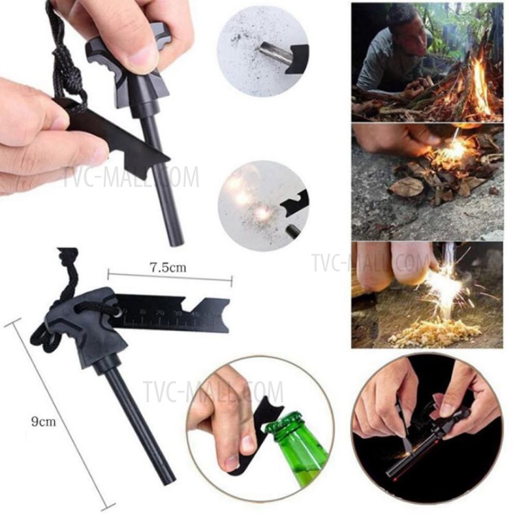 AGCY-07 12-in-1 Outdoor Survival Camping Hiking Flintstone Compass Flashlight Folding Knife Wire Saw Emergency Blanket Whistle Tools Kit-4