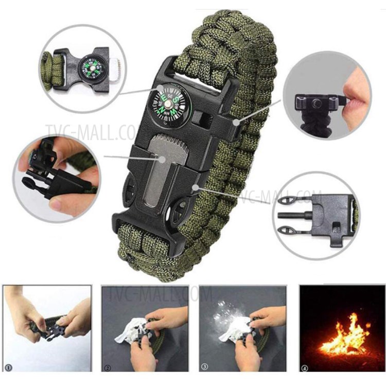 AGCY-07 12-in-1 Outdoor Survival Camping Hiking Flintstone Compass Flashlight Folding Knife Wire Saw Emergency Blanket Whistle Tools Kit-5