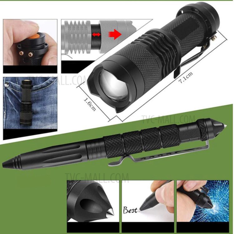AGCY-07 12-in-1 Outdoor Survival Camping Hiking Flintstone Compass Flashlight Folding Knife Wire Saw Emergency Blanket Whistle Tools Kit-7