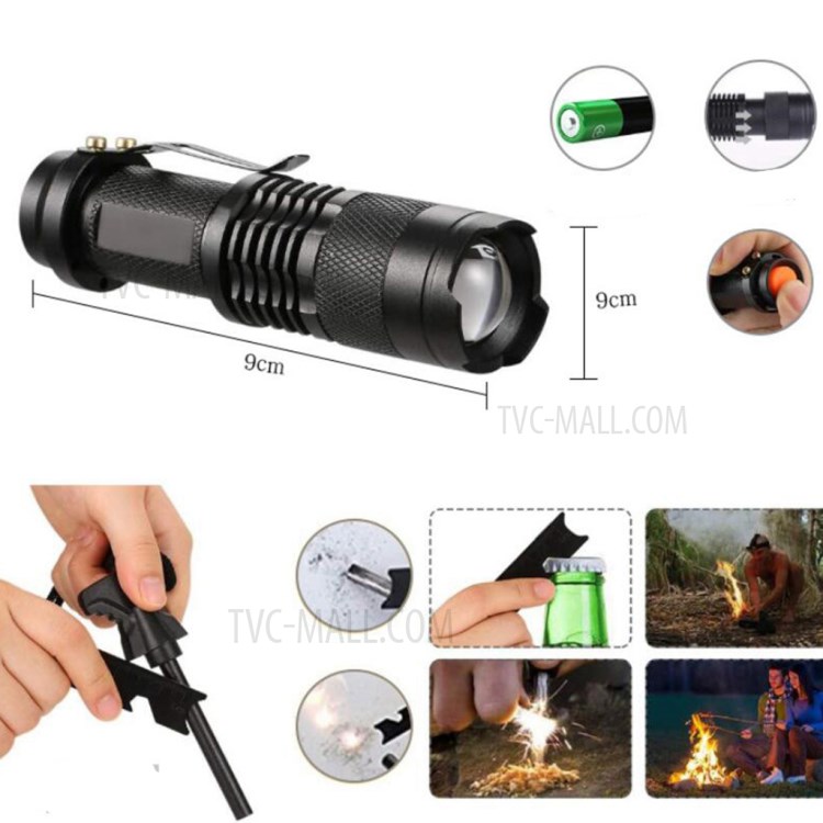 AGCY-08 16-in-1 Outdoor Camping Hiking Flintstone Flashlight Folding Knife Wire Saw Emergency Blanket Rope Survival Tools Kit-12