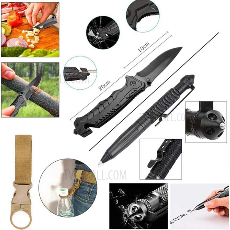 AGCY-49 Multi-function Outdoor Survival Firestone Compass Flashlight Knife Emergency Blanket Fishing Tool Kit-3