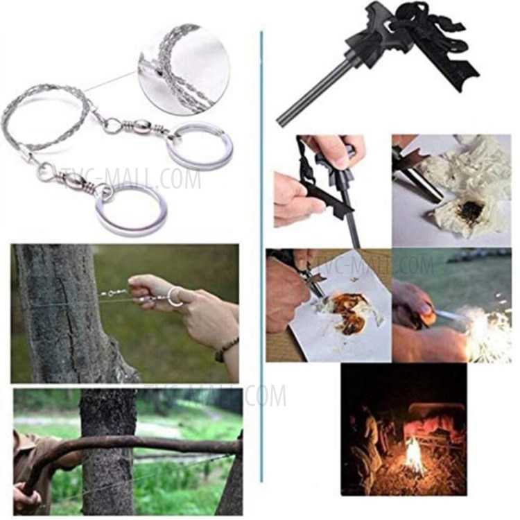 AGCY-49 Multi-function Outdoor Survival Firestone Compass Flashlight Knife Emergency Blanket Fishing Tool Kit-7