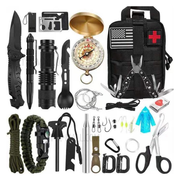AGCY-51 Survival Equipment Set First Aid Supplies for SOS Emergency Tactical Hiking Hunting - Black-1