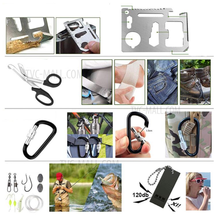 AGCY-51 Survival Equipment Set First Aid Supplies for SOS Emergency Tactical Hiking Hunting - Black-4