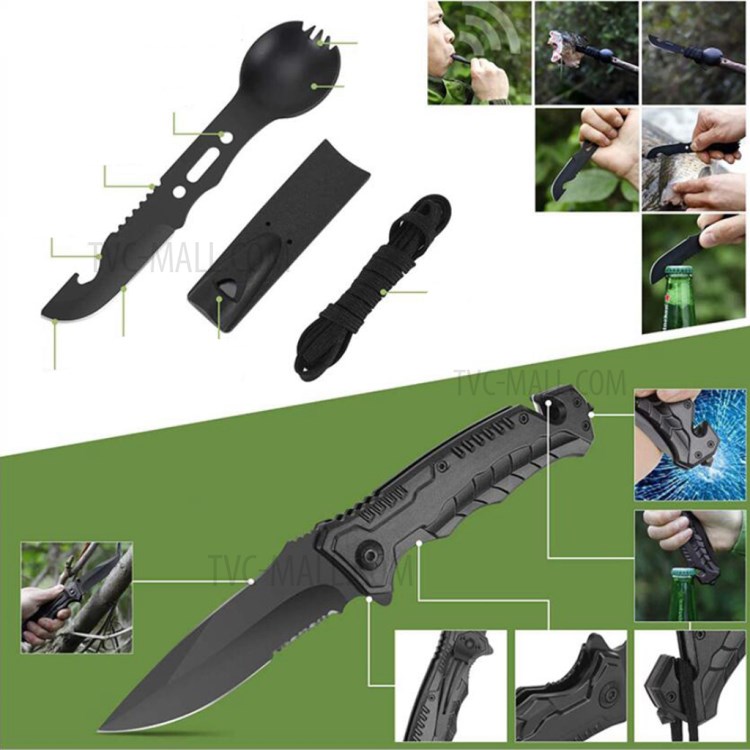 AGCY-51 Survival Equipment Set First Aid Supplies for SOS Emergency Tactical Hiking Hunting - Black-5