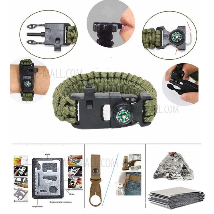AGCY-51 Survival Equipment Set First Aid Supplies for SOS Emergency Tactical Hiking Hunting - Black-8