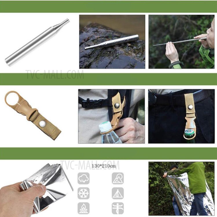 AGCY-51 Survival Equipment Set First Aid Supplies for SOS Emergency Tactical Hiking Hunting - Black-9