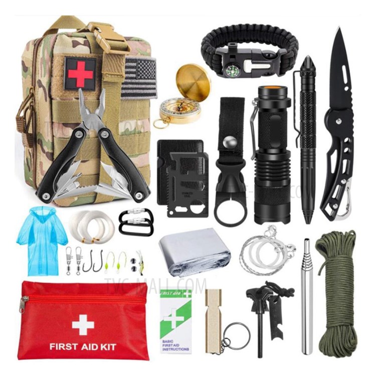 AGCY-45 Outdoor Survival Kit Camping Emergency Equipment Multi Tool Set - Style 1/Camouflage Green-1