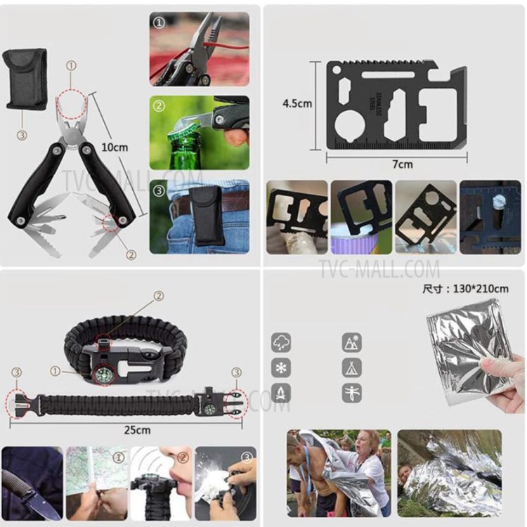 AGCY-45 Outdoor Survival Kit Camping Emergency Equipment Multi Tool Set - Style 1/Camouflage Green-4