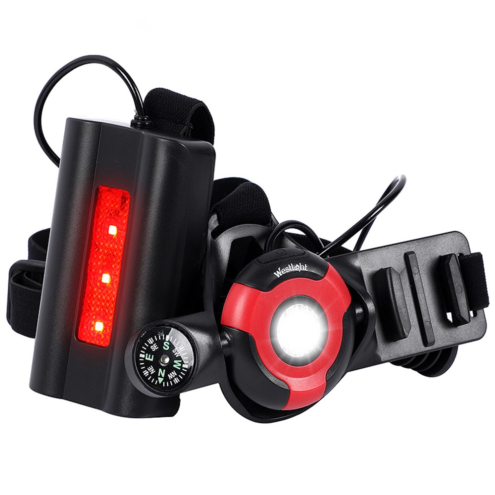 WEST BIKING Outdoor Sports Running LED Chest Lights USB Charge Flashlight with Compass Night Cycling Safety Warning Light - Black / Red-2
