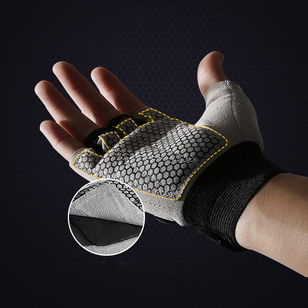 KynCilor A0068 Ciclismo Al Aire Libre Transpirable Medio Dedo Guantes De Shock Absorción De Golpes Antideslizantes Mittens - Gris / M