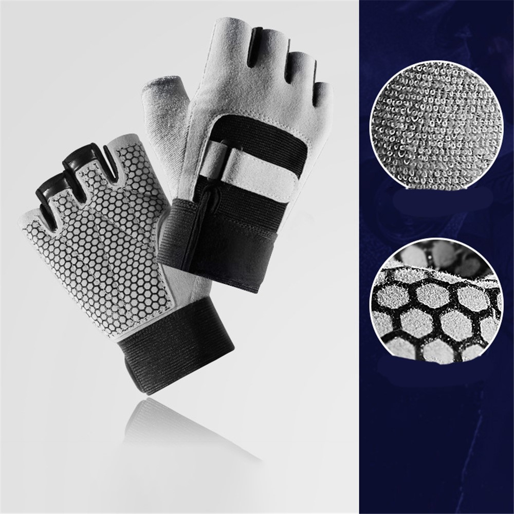 KYNCILOR A0068 Outdoor Cycling Breathable Half Finger Gloves Shock Absorption Non-slip Bike Mittens - Grey/M-5