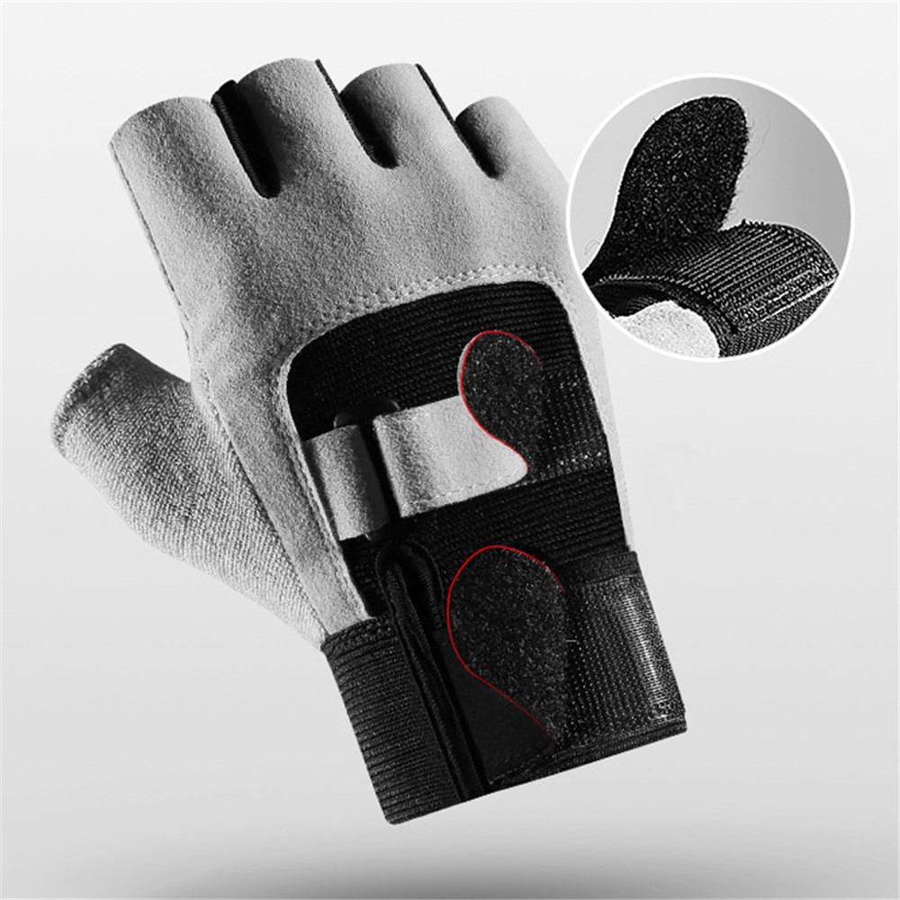 KynCilor A0068 Ciclismo Al Aire Libre Transpirable Medio Dedo Guantes De Shock Absorción De Golpes Antideslizantes Mittens - Gris / M