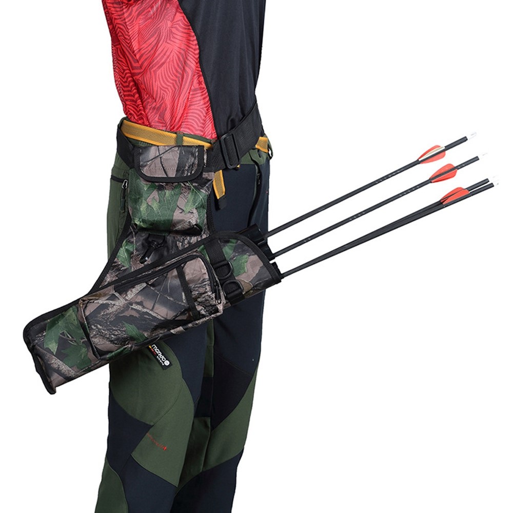 LUCKSTONE Three Tube Arrow Carry Bag Oxford Cloth Archery Training Adjustable Waist Pack - Camouflage-1