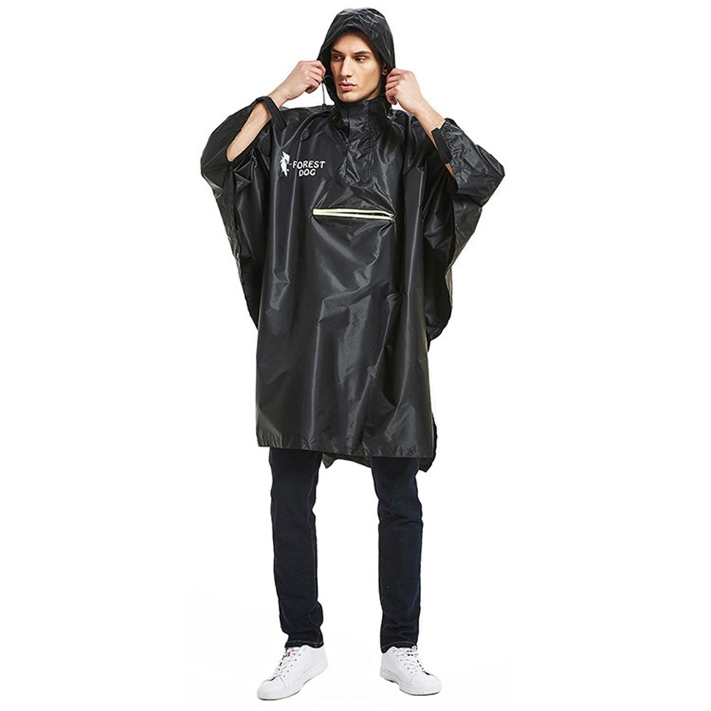 FOREST DOG Men Women Outdoor Camping Hiking Rain Poncho Reflective Raincoat - Black-2