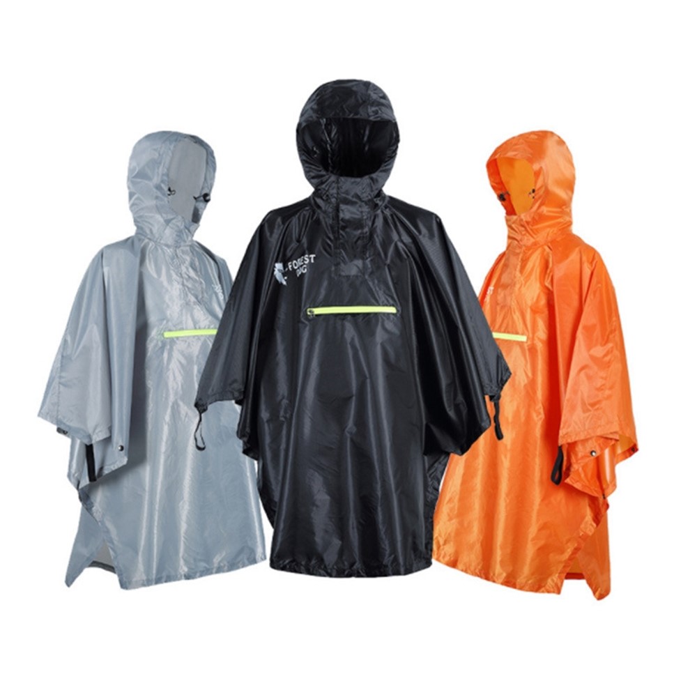 FOREST DOG Men Women Outdoor Camping Hiking Rain Poncho Reflective Raincoat - Black-5