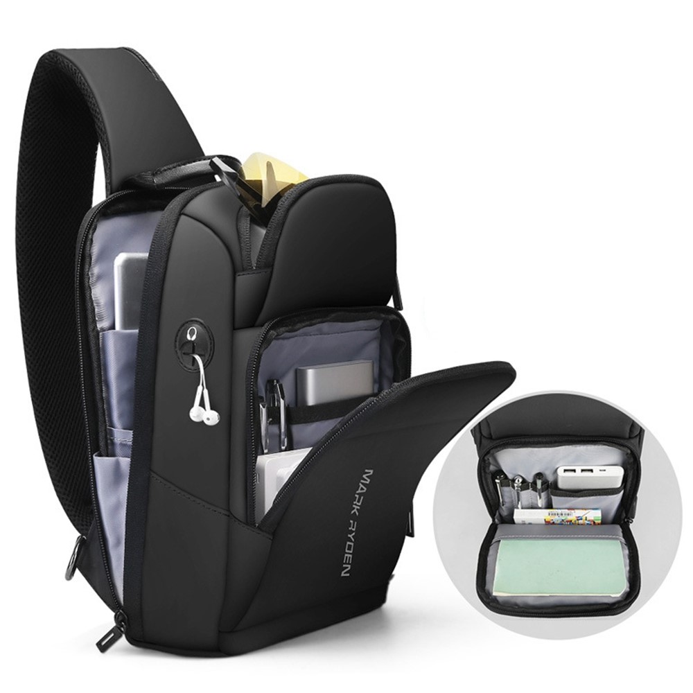 MARK RYDEN MR-7618 Stylish Multi-pockets Water-resistant Oxford Cloth Crossbody Bag Men Chest Bag with Charging Interface-2