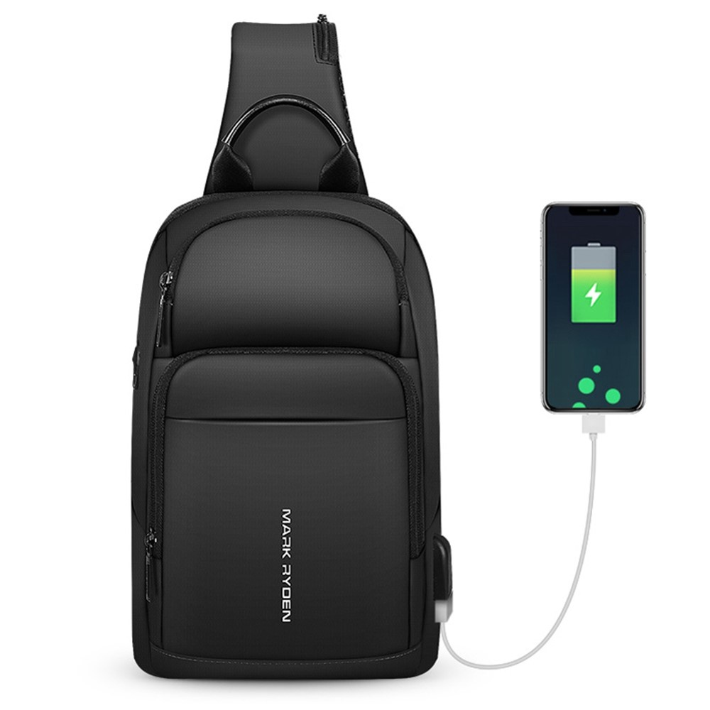 MARK RYDEN MR-7618 Stylish Multi-pockets Water-resistant Oxford Cloth Crossbody Bag Men Chest Bag with Charging Interface-3