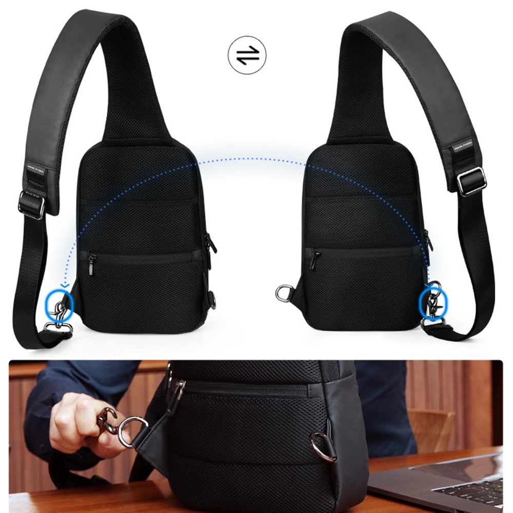 MARK RYDEN MR-7618 Stylish Multi-pockets Water-resistant Oxford Cloth Crossbody Bag Men Chest Bag with Charging Interface-6