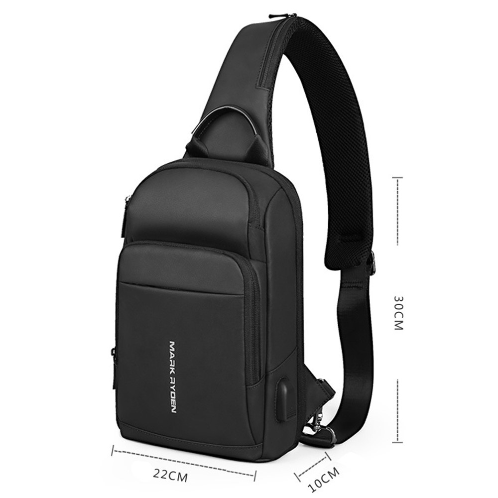 MARK RYDEN MR-7618 Stylish Multi-pockets Water-resistant Oxford Cloth Crossbody Bag Men Chest Bag with Charging Interface-9