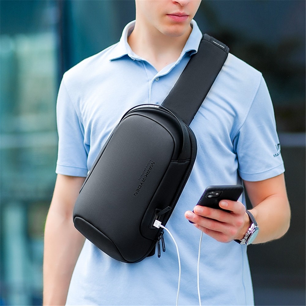 MARK RYDEN MR7510 Men Outdoor Crossbody Bag Splash-proof Chest Bag with Dual Charging Ports - Black-9