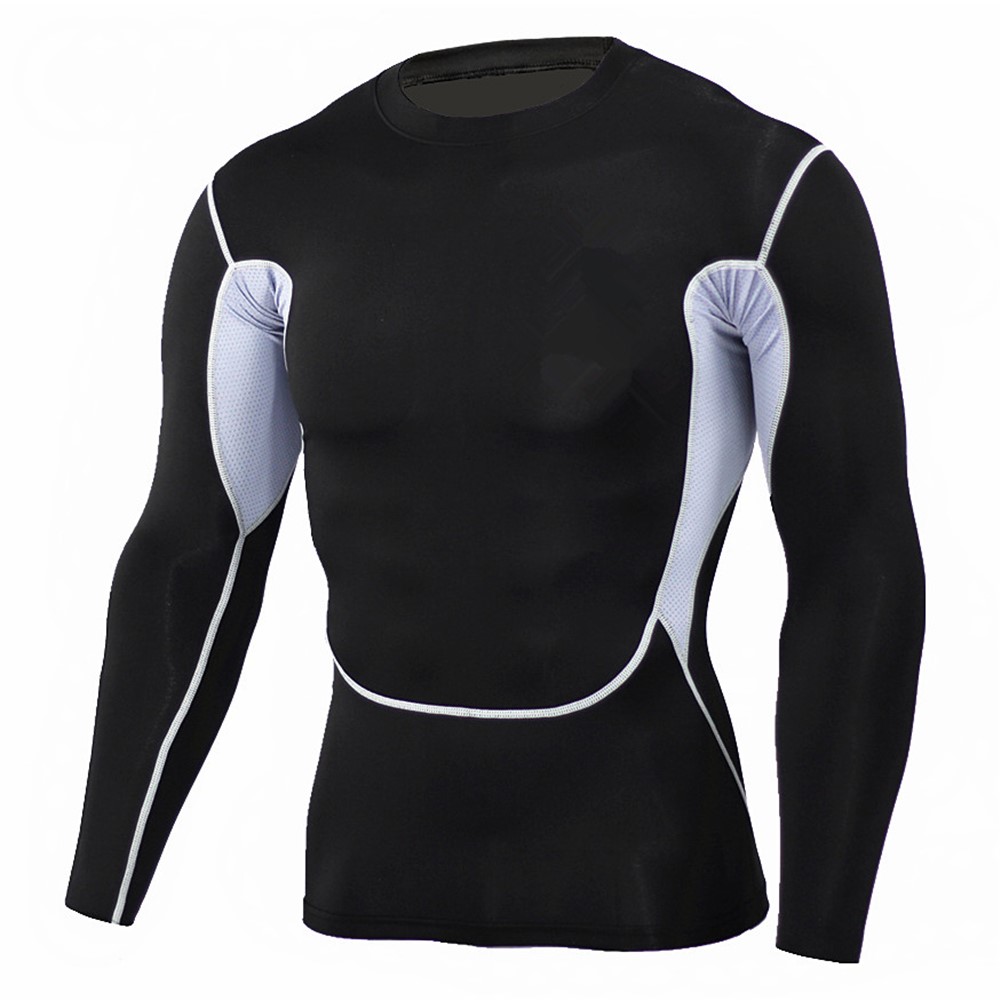 Men's Compression Long Sleeve T-Shirts Cool Dry High Elastic Breathable Sports Tops for Running Fitness Cycling Gym - Black/M-1