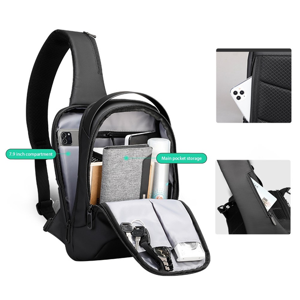 MARK RYDEN MR7918 Men Anti-splash Chest Bag 7.9inch Tablet Holder Crossbody Bag with Dual Charging Ports-4